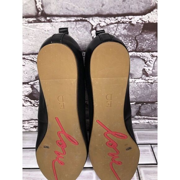 ED Ellen Degeneres Black Leather Lyssa Heart Ballet Flats Women Sz 7W US/37EU - Picture 14 of 16